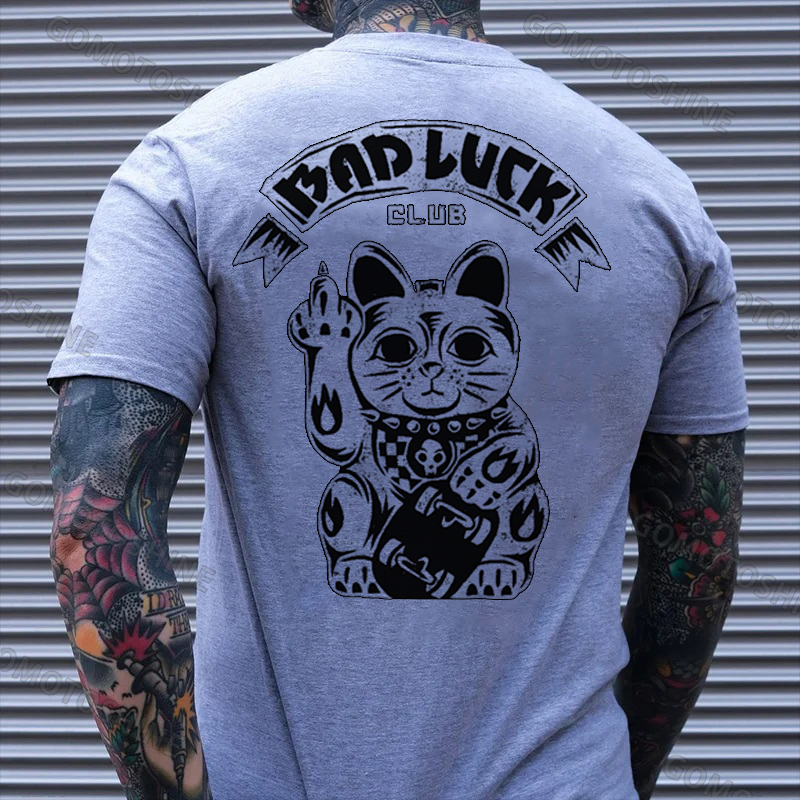 BAD LUCK CLUB Lucky Cat Print Men's T-Shirt