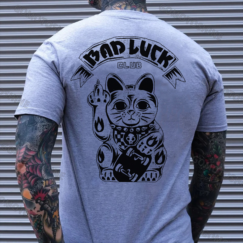 BAD LUCK CLUB Lucky Cat Print Men's T-Shirt