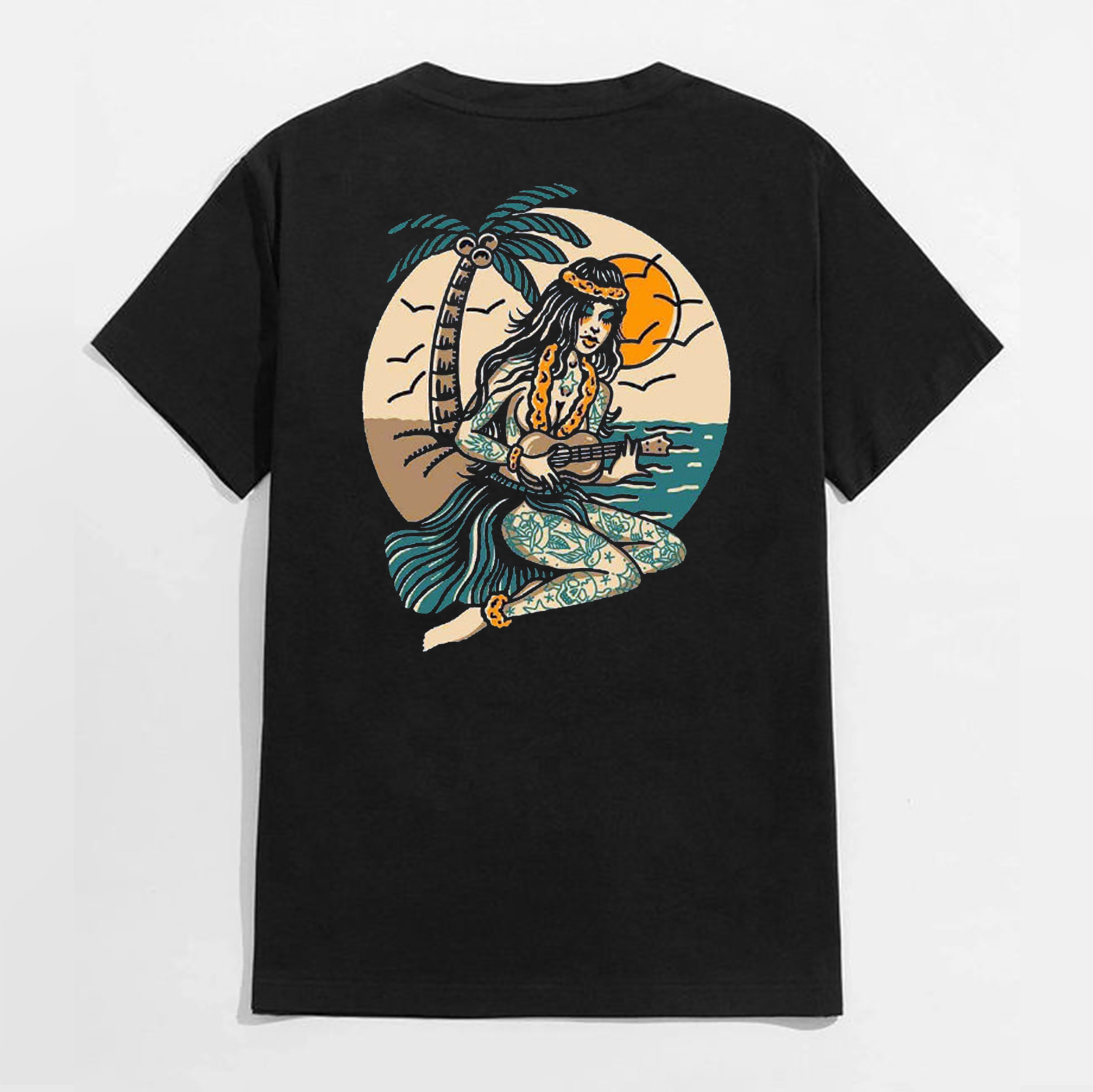Naked Lady Plays the Violin By the Seaside Black Print T-shirt