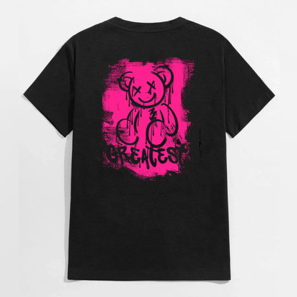 GREATEST Teddy Bear Pink Pattern Black Print T-shirt
