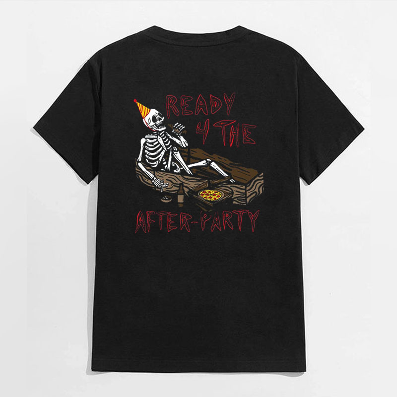 READY THE AFTER PARTY Skull in Coffin Graphic Black Print T-shirt