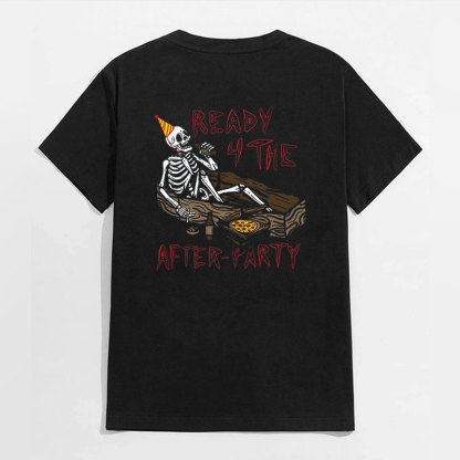 READY THE AFTER PARTY Skull in Coffin Graphic Black Print T-shirt