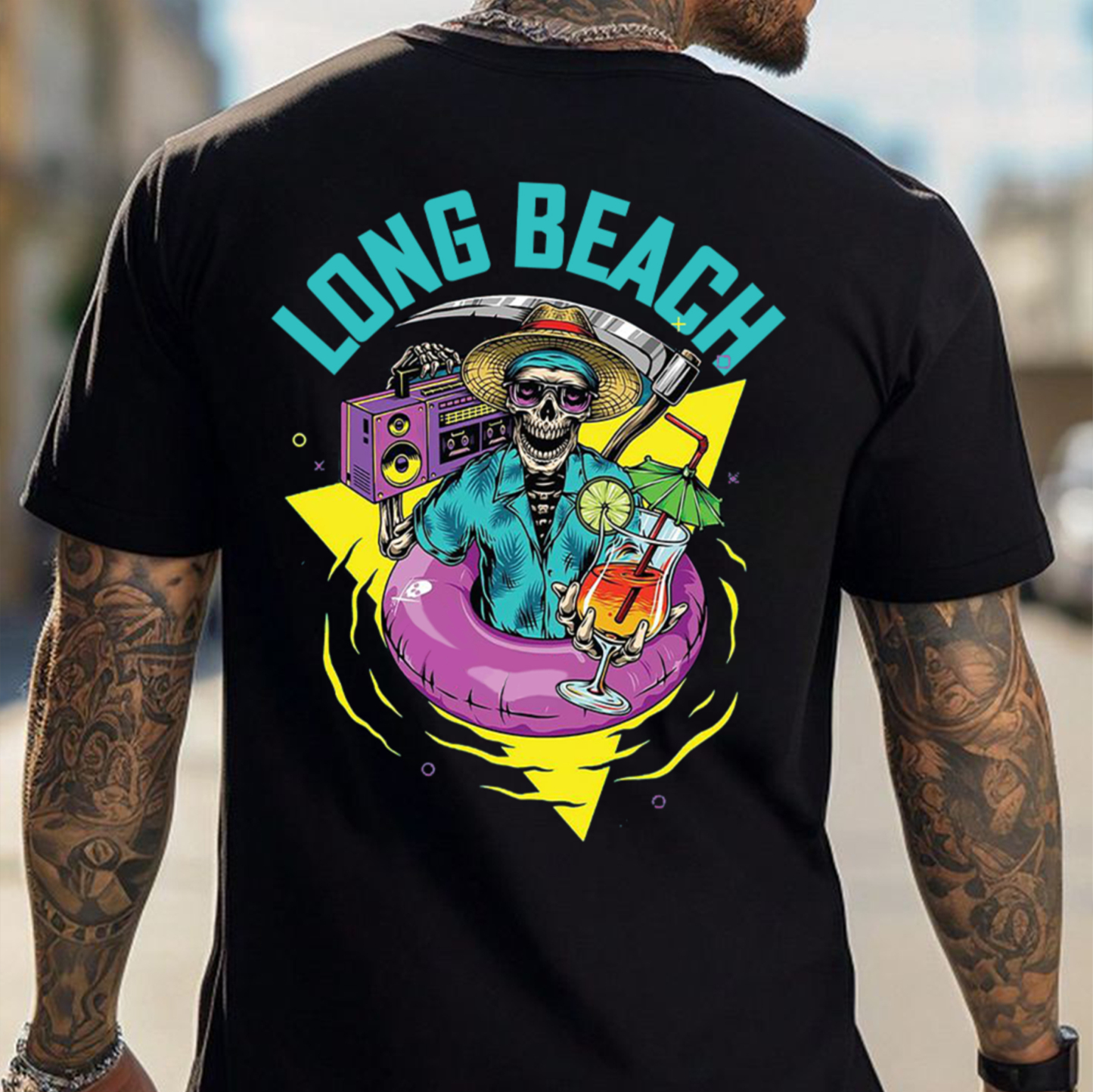 LONG BEACH Skeleton Black Print T-shirt