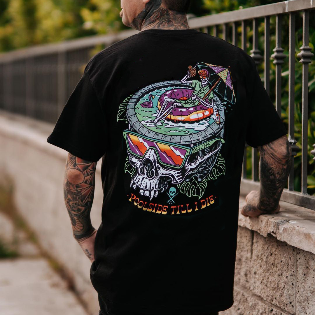 Skull Enjoying the Vacation Black Print T-shirt