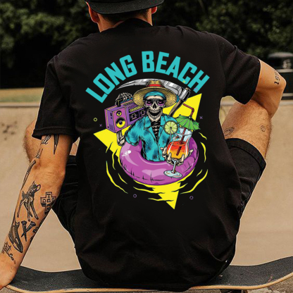 LONG BEACH Skeleton Black Print T-shirt