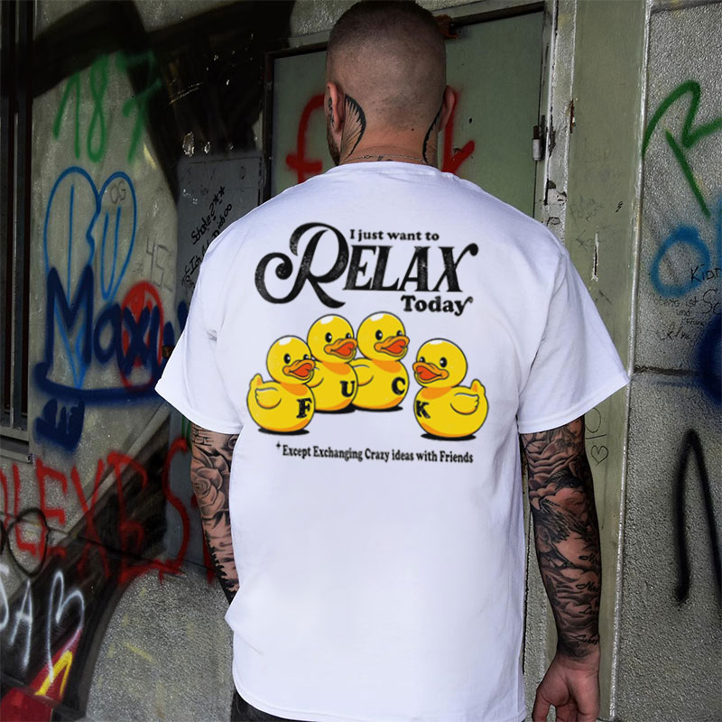 I JUST WANT TO RELAX TODAY Yellow Duck Print Men's T-Shirt