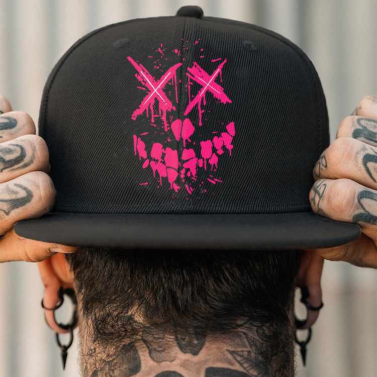 Fluorescent Pink Evil Emoji Graphic Fashion Cap