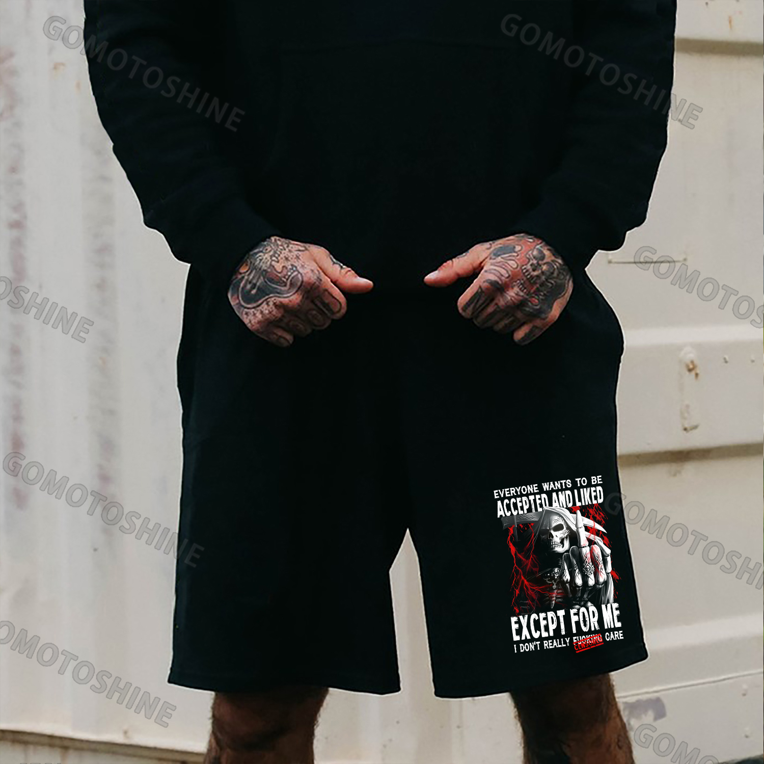 EVERYONE WANTS TO BE ACCEPTED Defiant Skeleton Print Men's Shorts