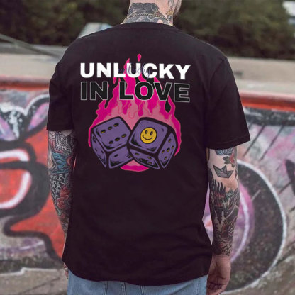 UNLUCKY IN LOVE Emoji Dice Black Print T-shirt