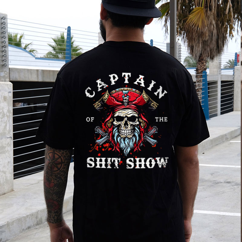 CAPTAIN SHIT SHOW Skull Black Print T-shirt