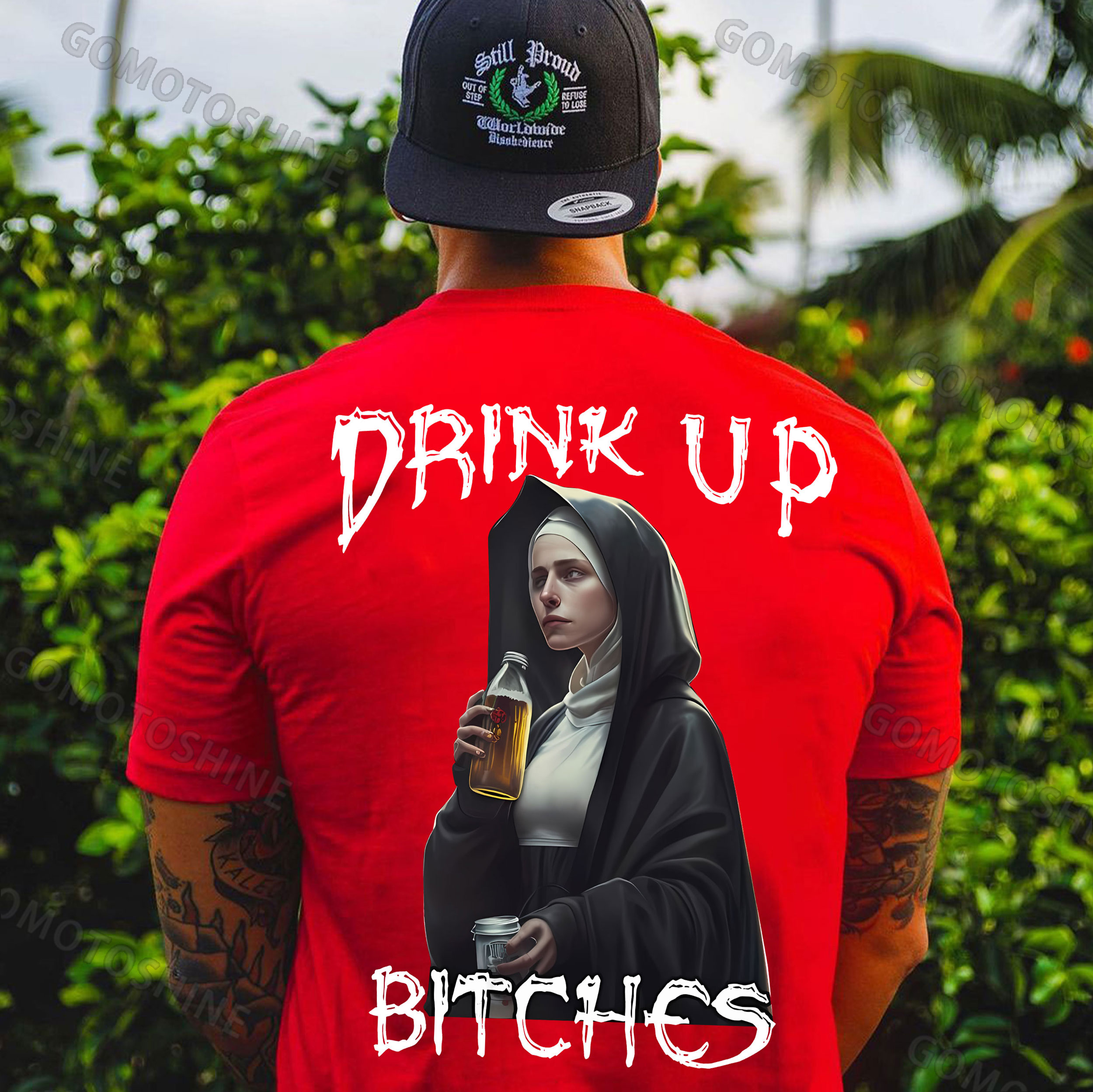 DRINK UP BITCHES Beer&Nun Print Men's T-Shirt