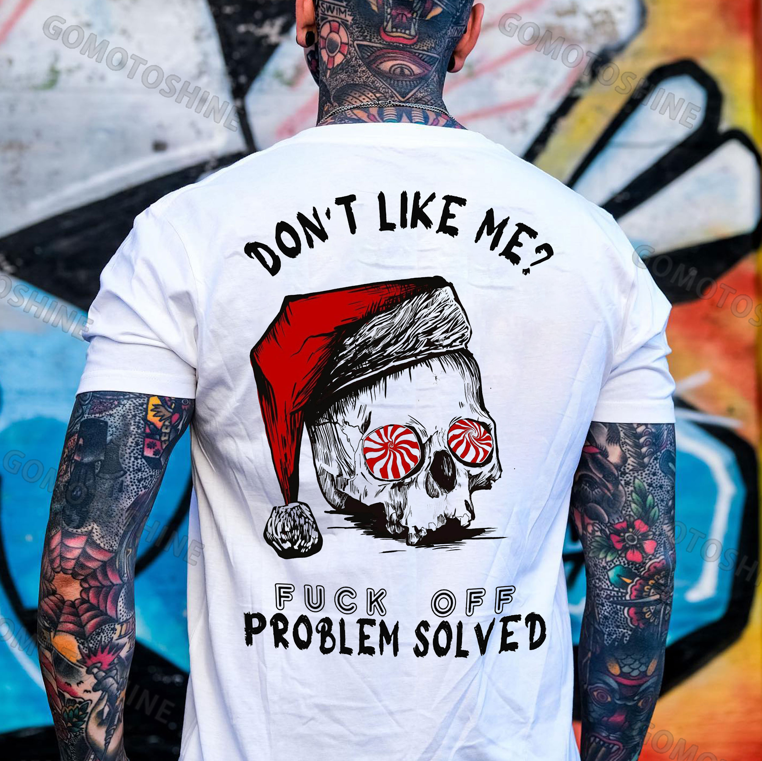 DON'T LIKE ME FUCK OFF Christmas Hat Skull Print Men's T-Shirt