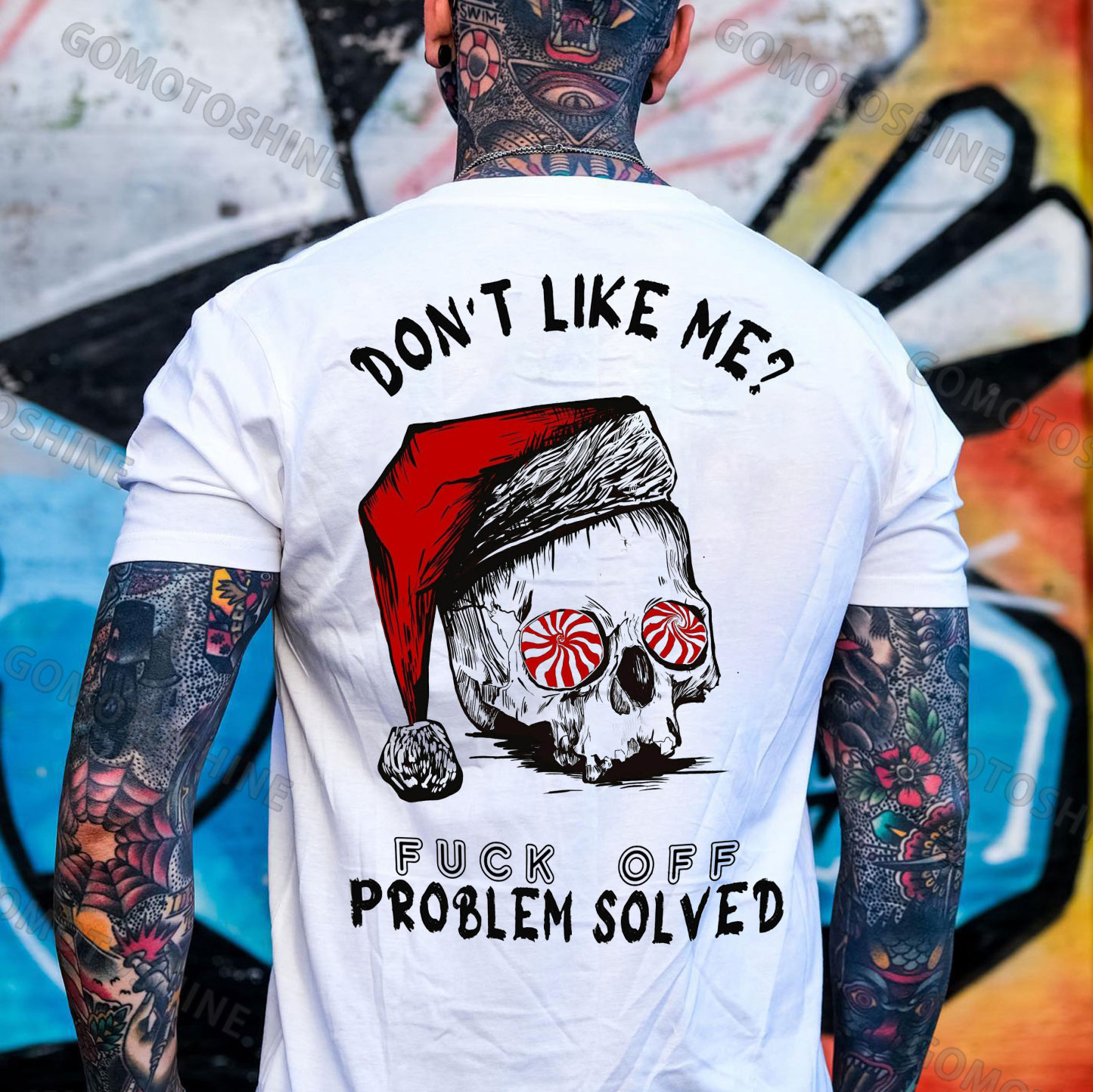 DON'T LIKE ME FUCK OFF Christmas Hat Skull Print Men's T-Shirt