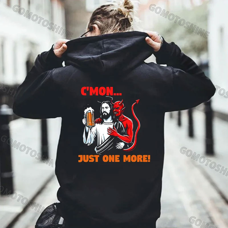 C'MON JUST ONE MORE Devil&Jesus Print Men's Hoodie