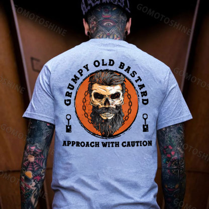 GRUMPY OLD BASTARD Skull With Beard Print Men's T-shirt