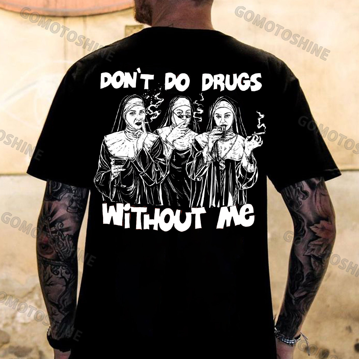 DON'T DO DRUGS WITHOUT ME Smoking Nun Print Men's T-Shirt
