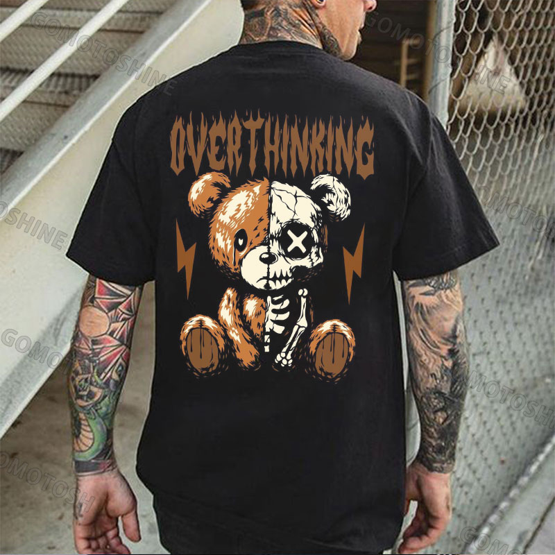 OVER THINKING Bear Doll Skeleton Print Men's T-Shirt