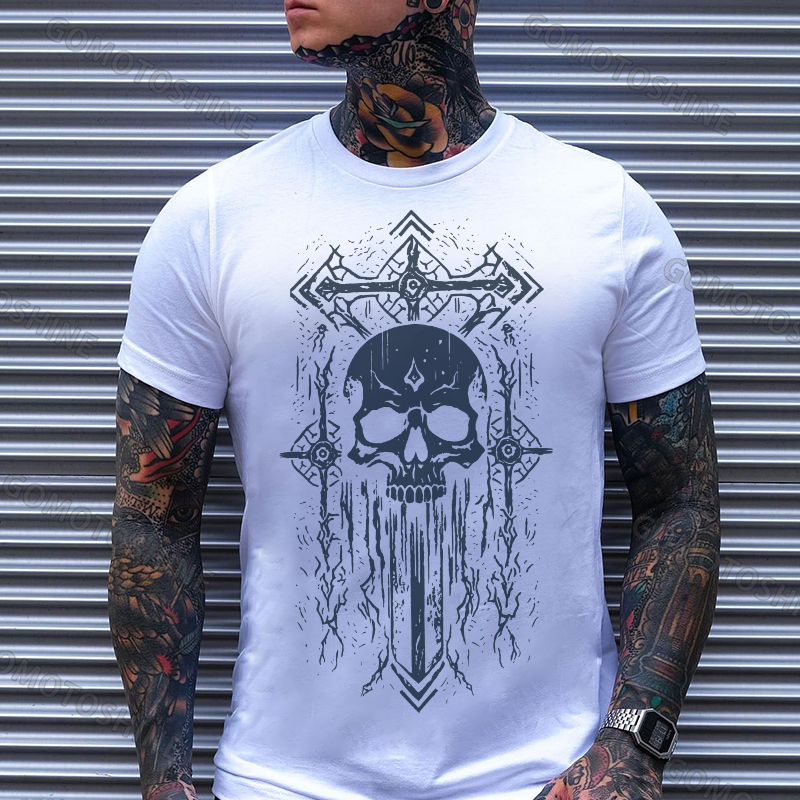 Crucifix&Skull Print Men's T-Shirt
