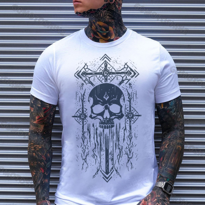 Crucifix&Skull Print Men's T-Shirt