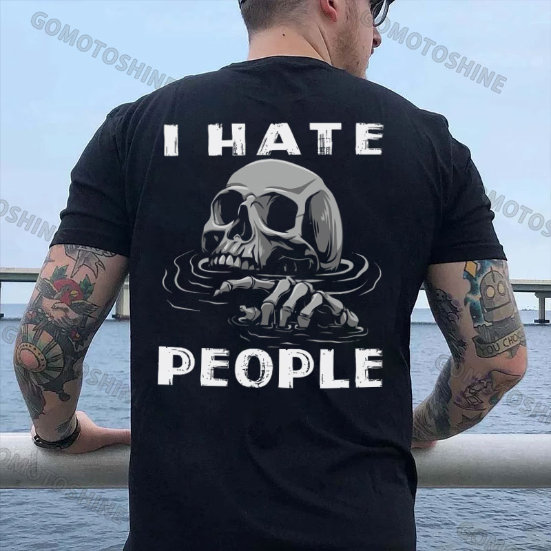 I HATE PEOPLE Drowning Skeleton Print Men's T-Shirt