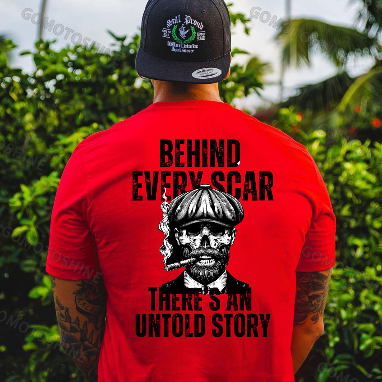 BEHIND EVERY SCAR THERE'S AN UNTOLD STORY Gangster Skeleton Print Men's T-Shirt