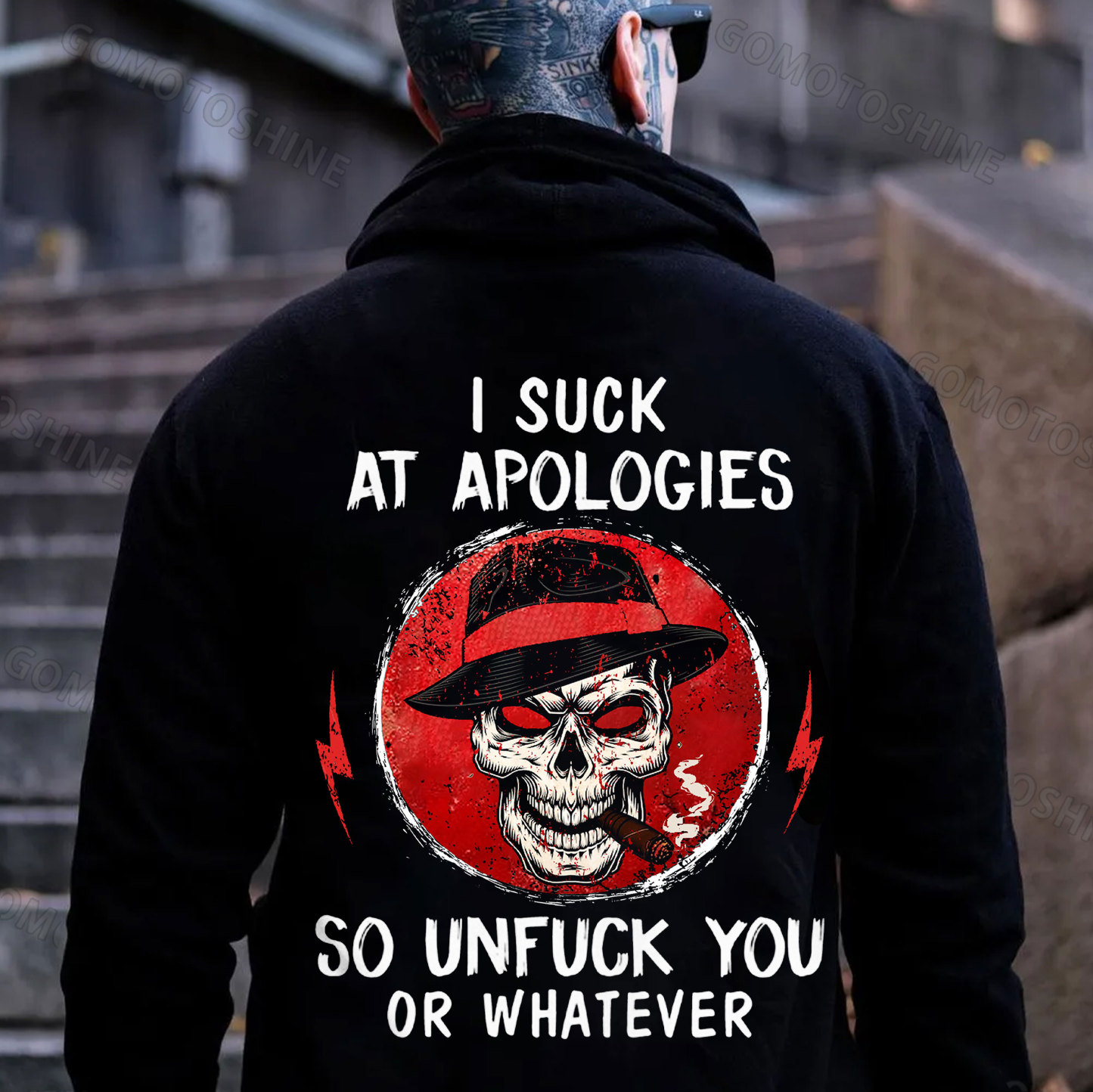 I SUCK AT APOLOGIES SO UNFUCK YOU OR WHATEVER Smoking Skull Print Men's Hoodie
