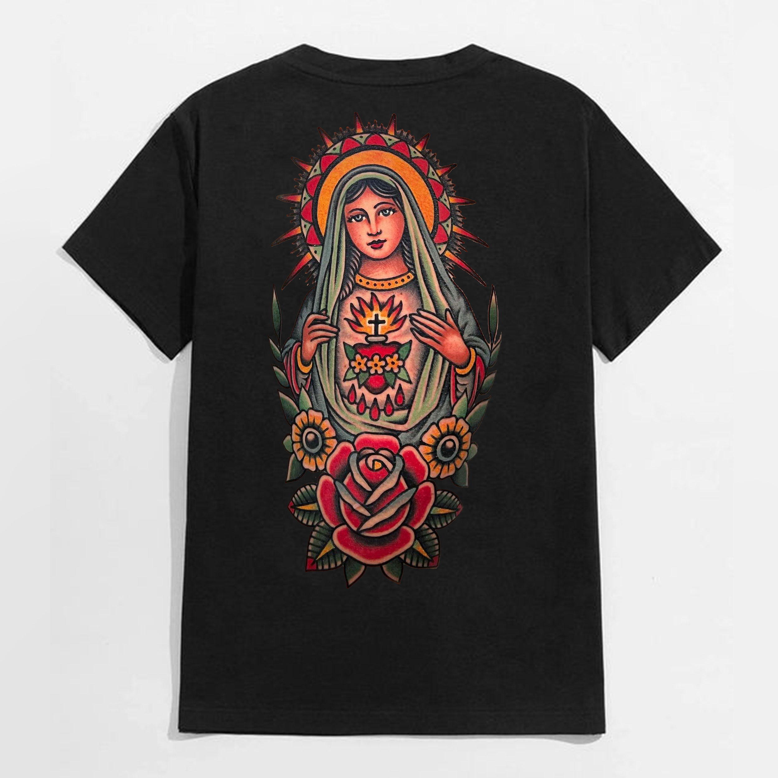 Goddess Holy Female Deity with Rose Black Print T-Shirt