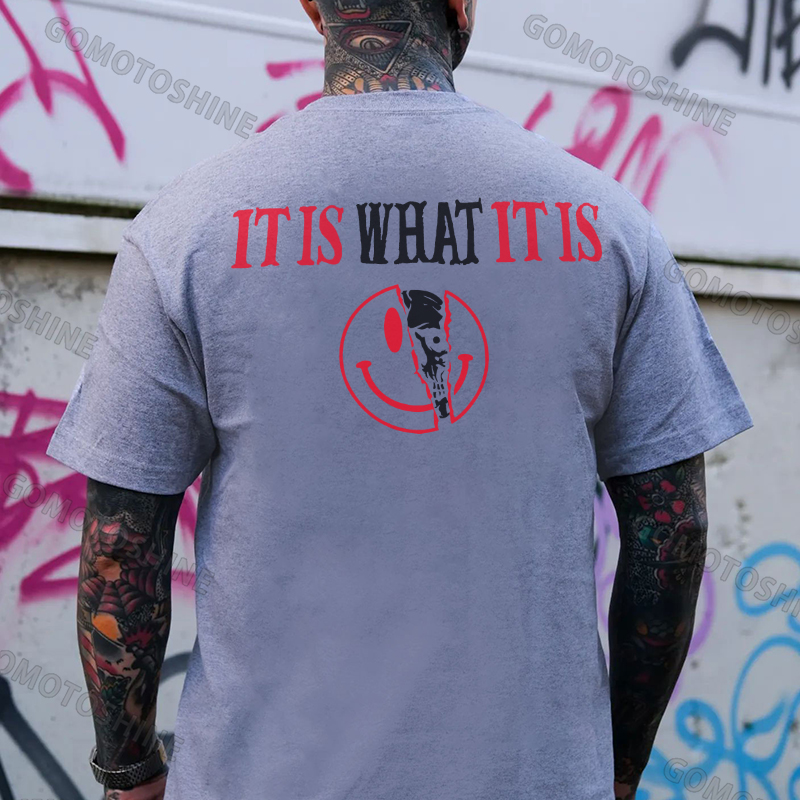 IT IS WHAT IT IS Broken Emoji Skull Print Men's T-Shirt Image - 3