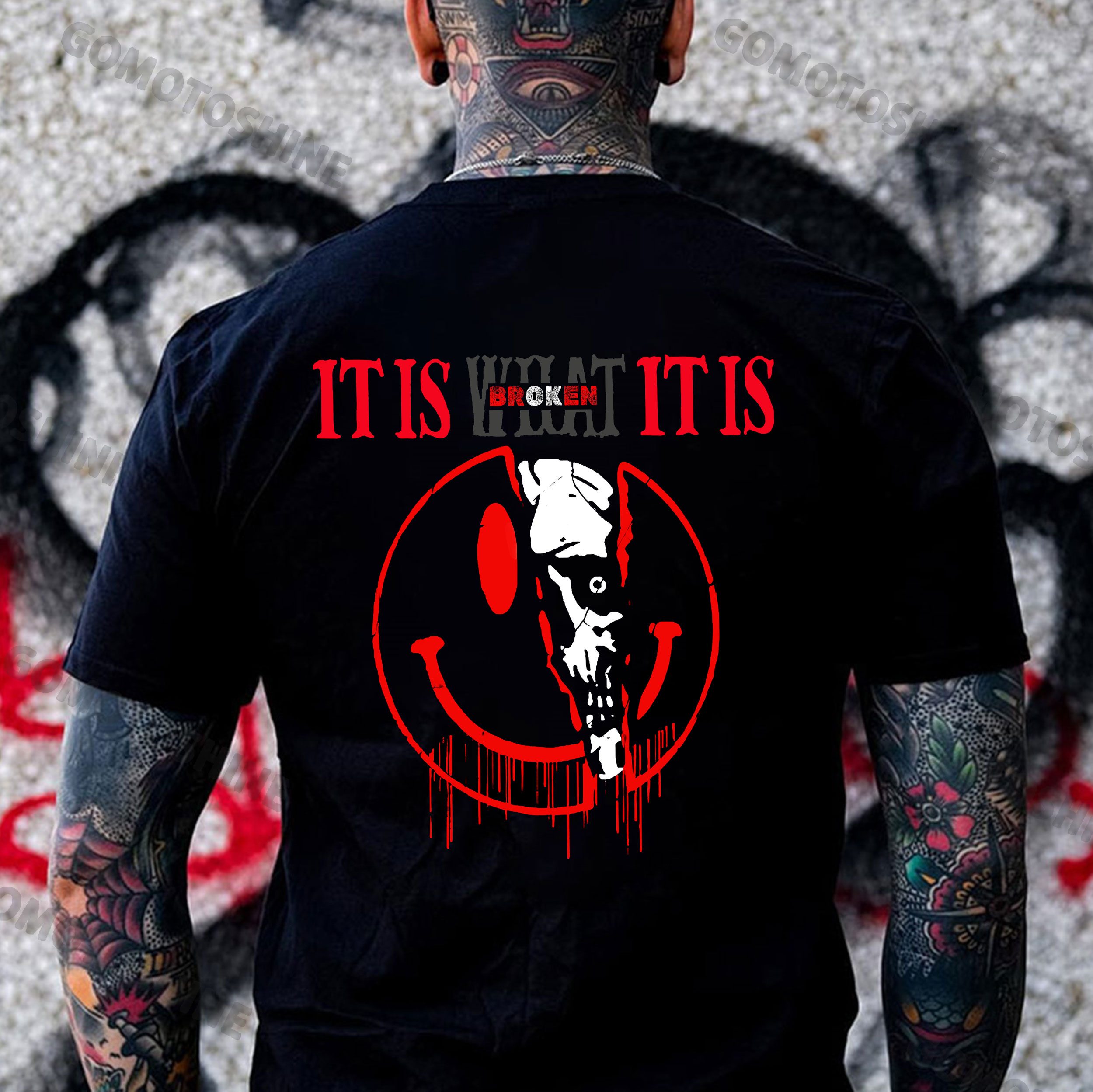 IT IS WHAT IT IS Broken Emoji&Skull Print Men's T-Shirt
