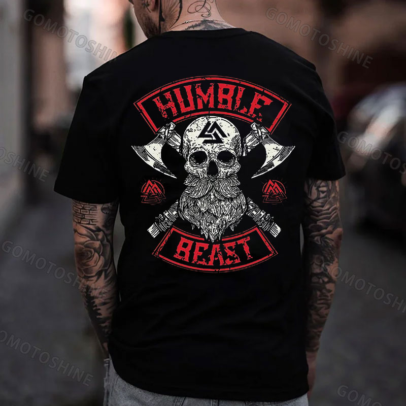 HUMBLE BEAST Viking Skull Print Men's T-Shirt