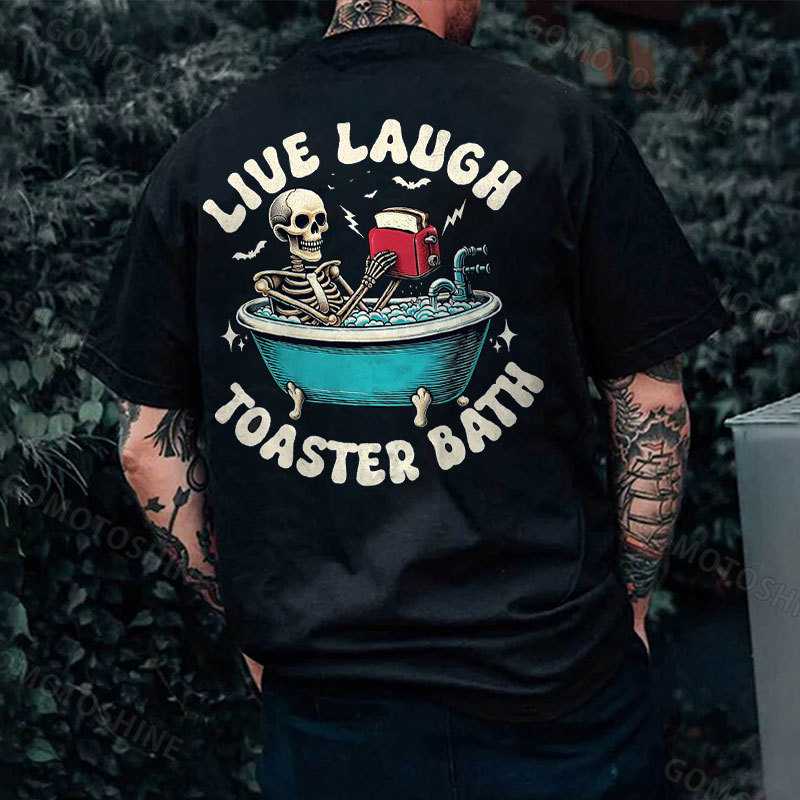LIVE LAUGH TOASTEN BATH Bathing Skeleton Print Men's T-Shirt
