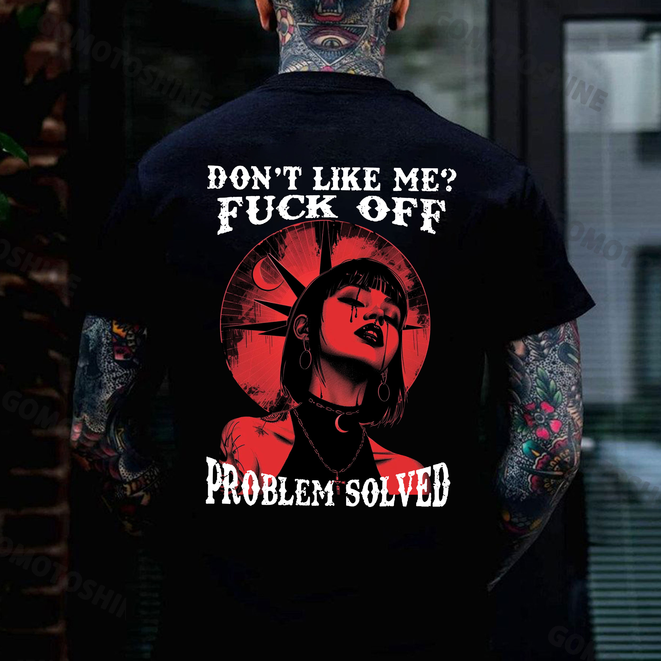 DON'T LIKE ME FUCK OFF Dark Style Tattooed Girl Print Men's T-Shirt