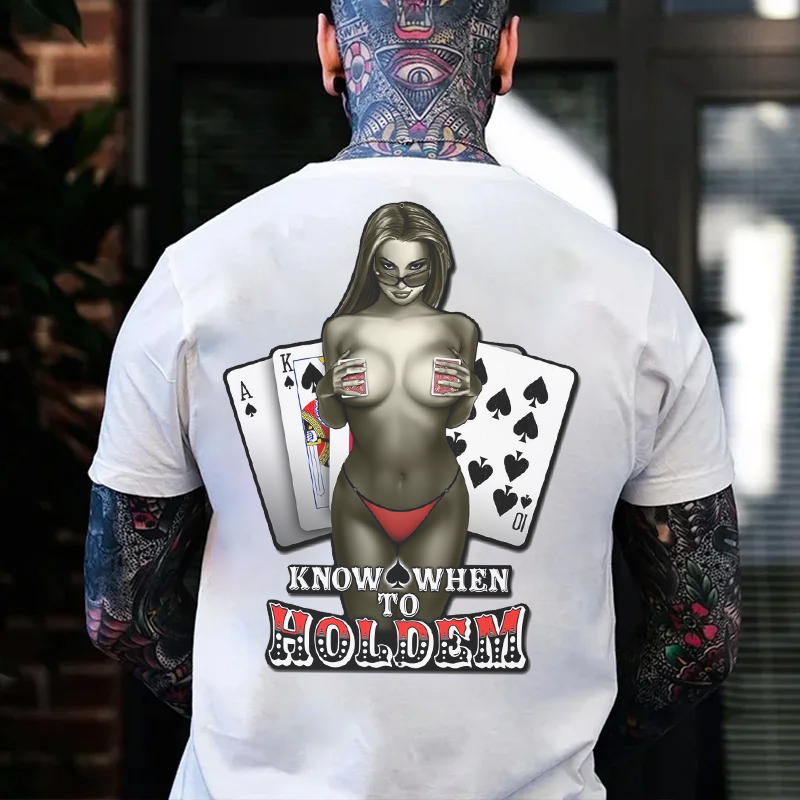 KNOW WHEN TO HOLDEM Naked Poker Lady Print Men's T-Shirt