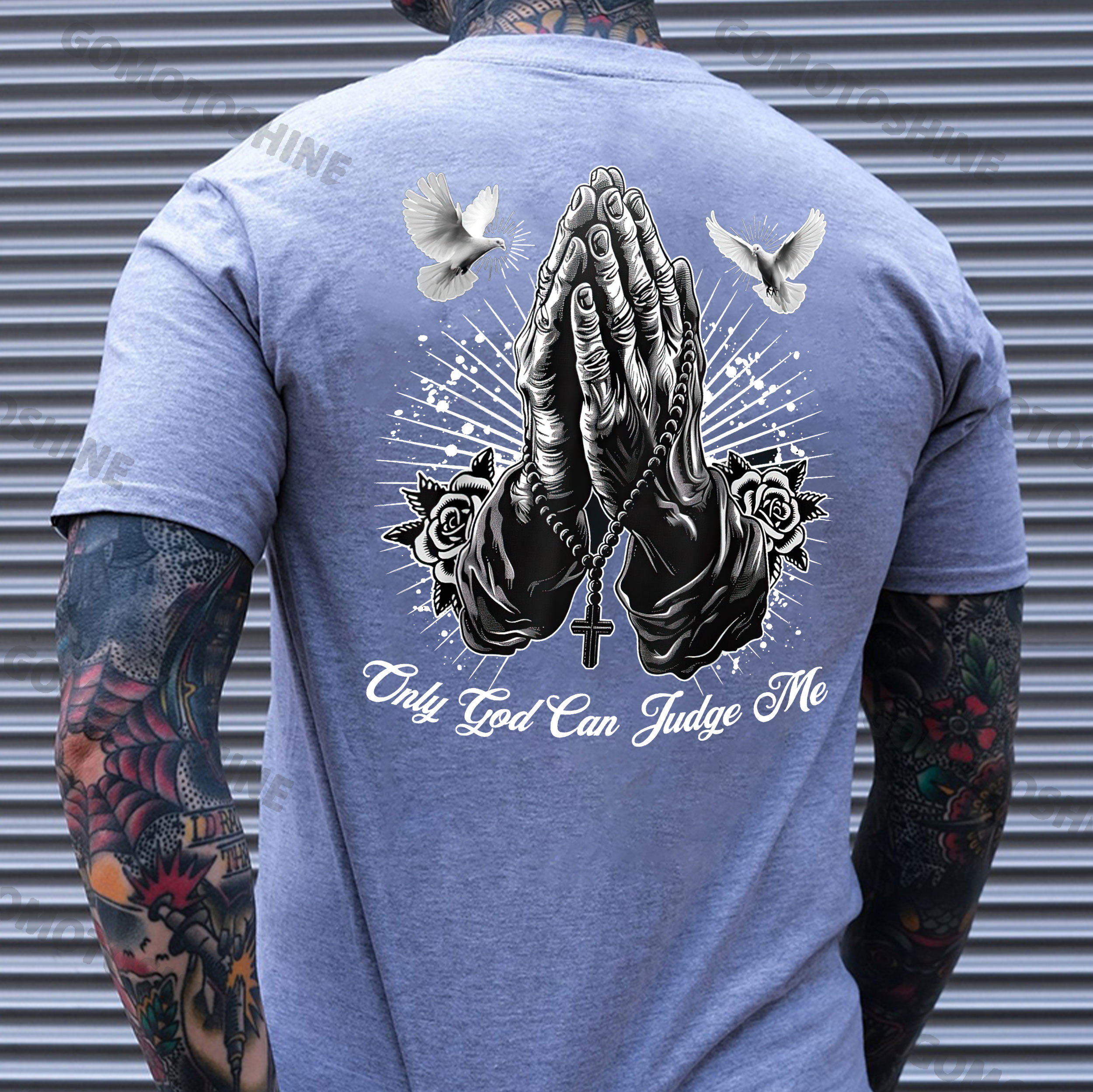 ONLY GOD CAN JUDGE ME Praying Gesture&Pigeon Print Men's T-Shirt