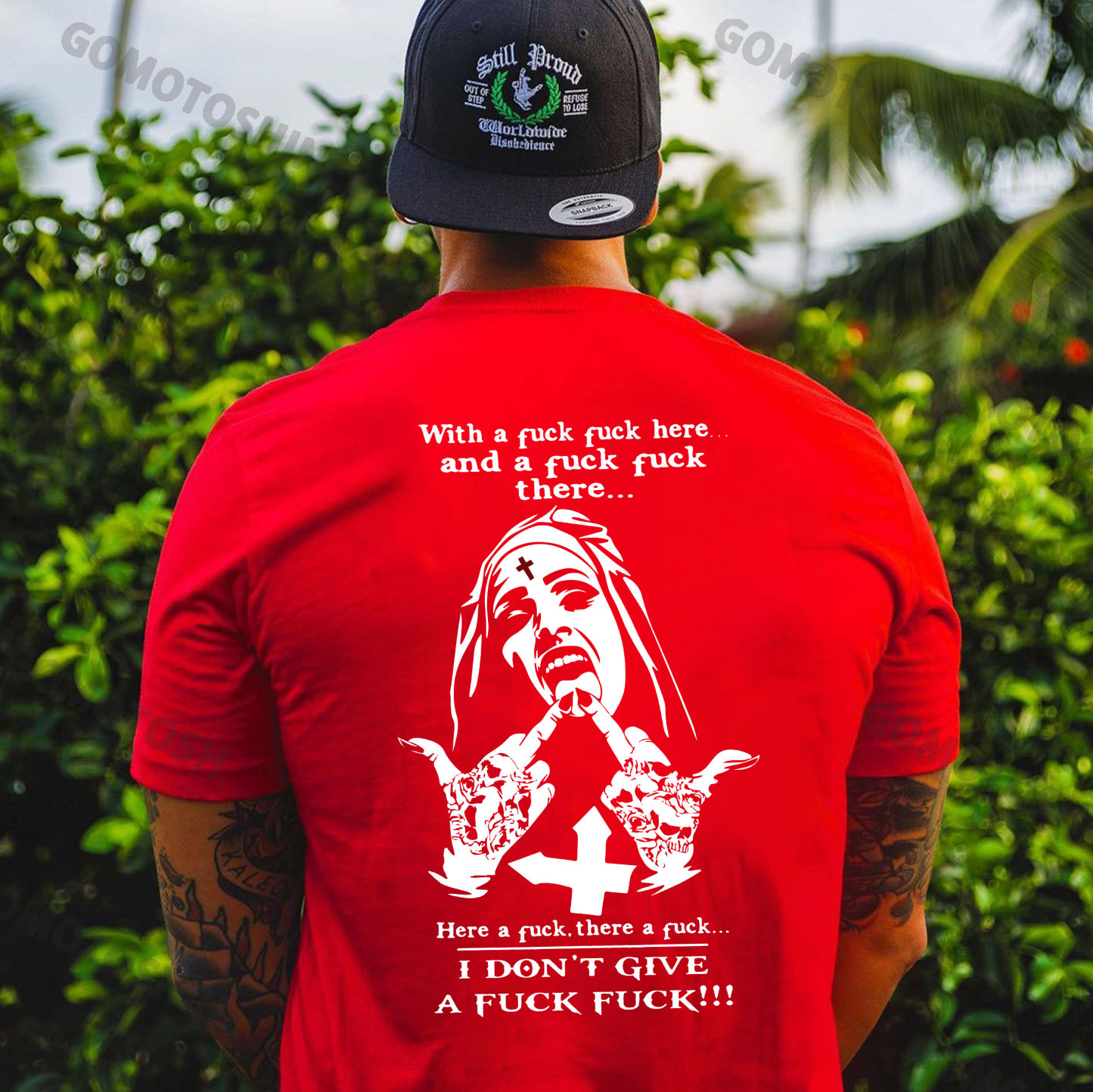 WITH A FUCK FUCK HERE AND A FUCK FUCK THERE Defiant Nun Print Men's T-Shirt