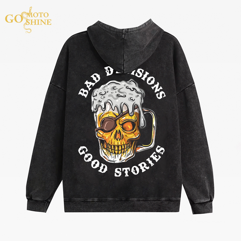 BAD DECISIONS Skull Beer Men's Washed Hoodie