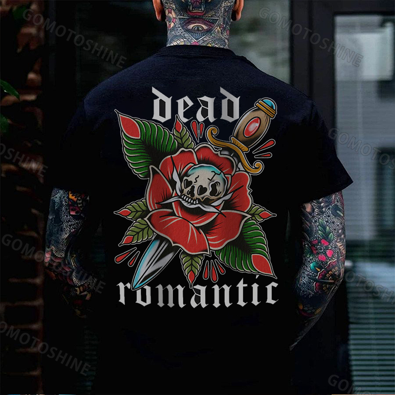 DEAD ROMANTIC Dagger&Flower&Skull Print Men's T-Shirt