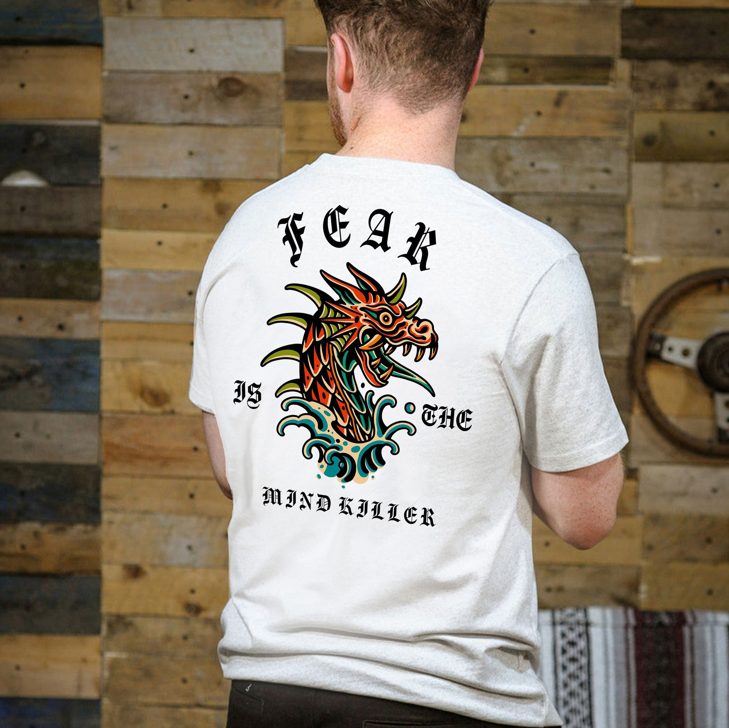 FEAR Dragon White Print T-Shirt