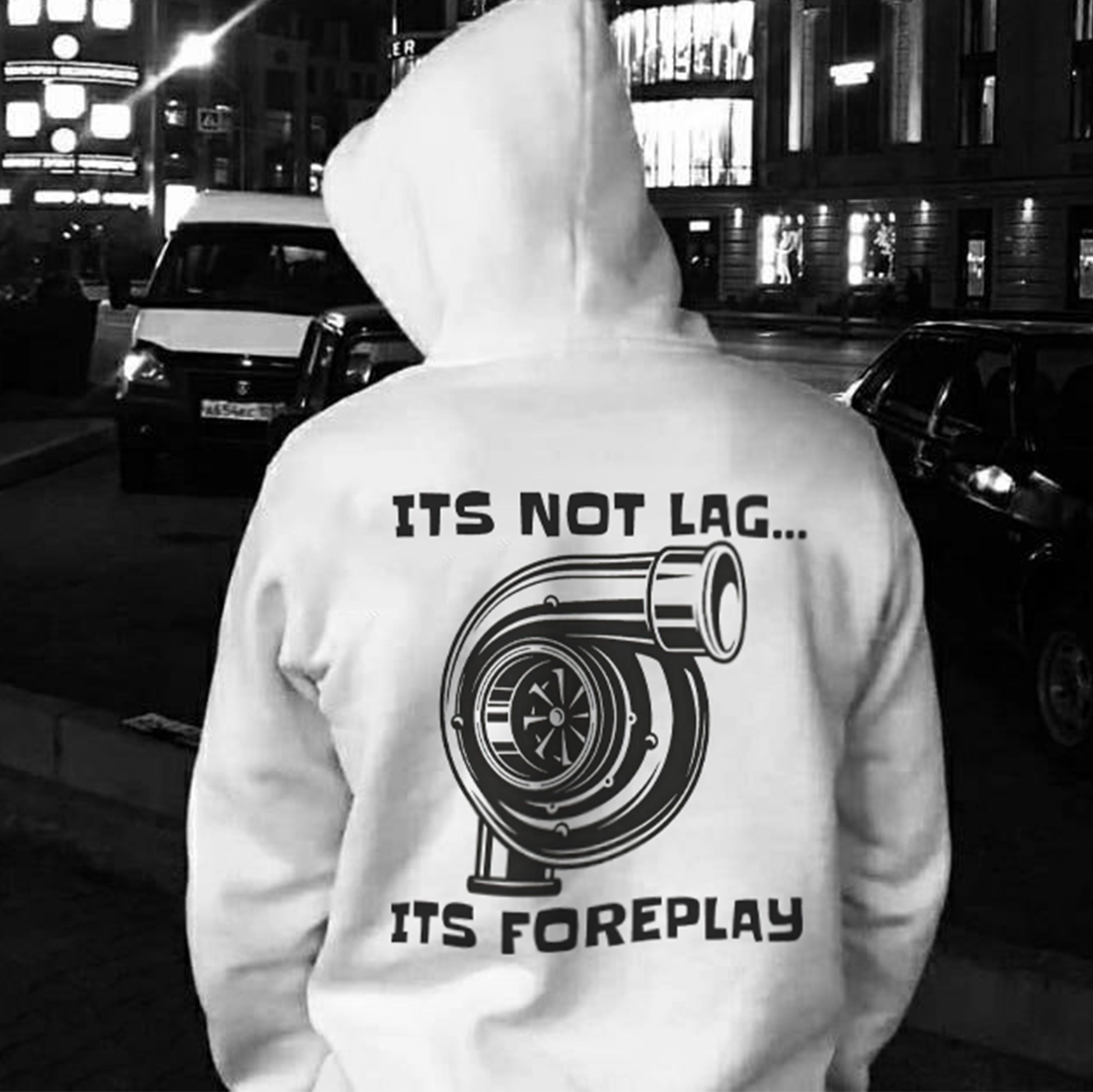 ITS NOT LAG ITS FOREPLAY Wheel Black Print Hoodie