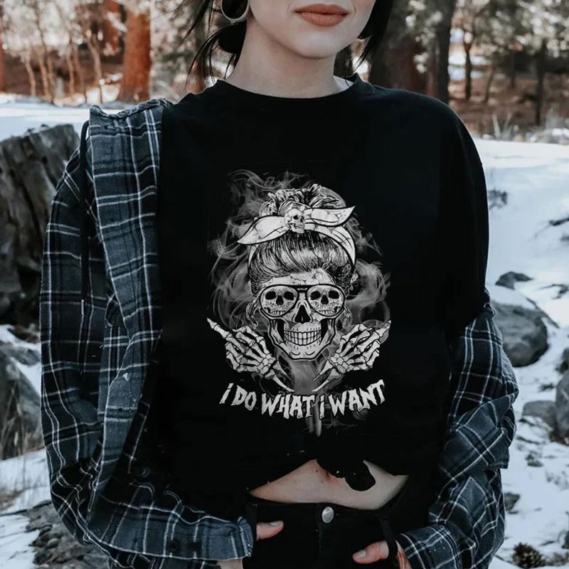 I DO WHAT I WANT Skeleton Lady Print Women's T-shirt