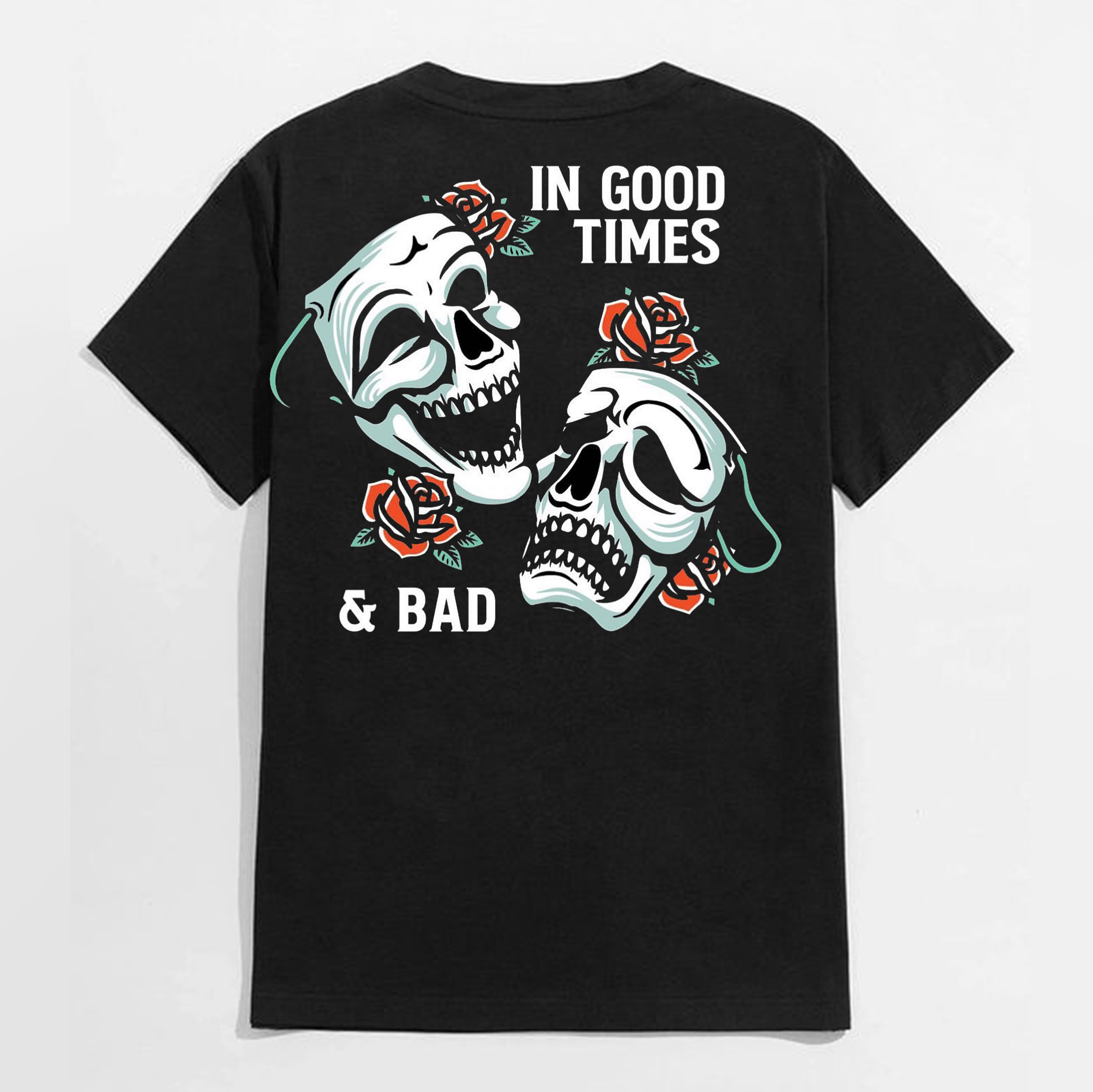 IN GOOD TIMES & BAD Funny Skulls Black Print T-Shirt