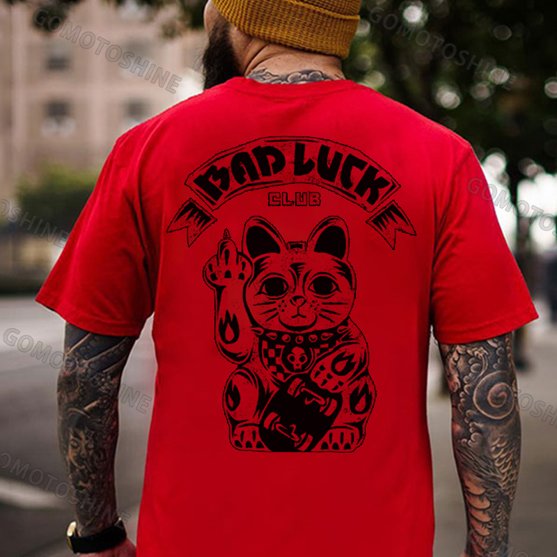 BAD LUCK CLUB Lucky Cat Print Men's T-Shirt