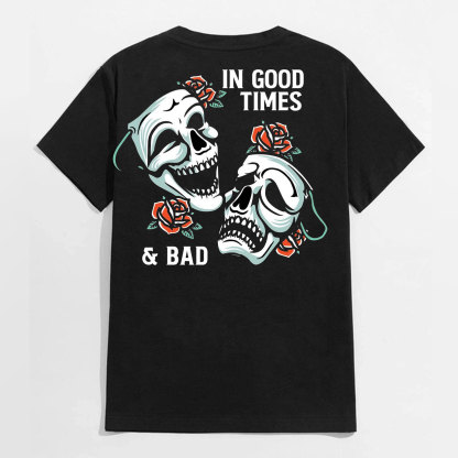 IN GOOD TIMES & BAD Funny Skulls Black Print T-Shirt