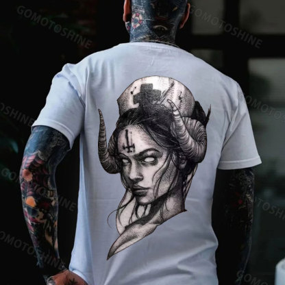 Gothic Nurses Carved with Crucifixes Graphic Casual Black Print T-Shirt