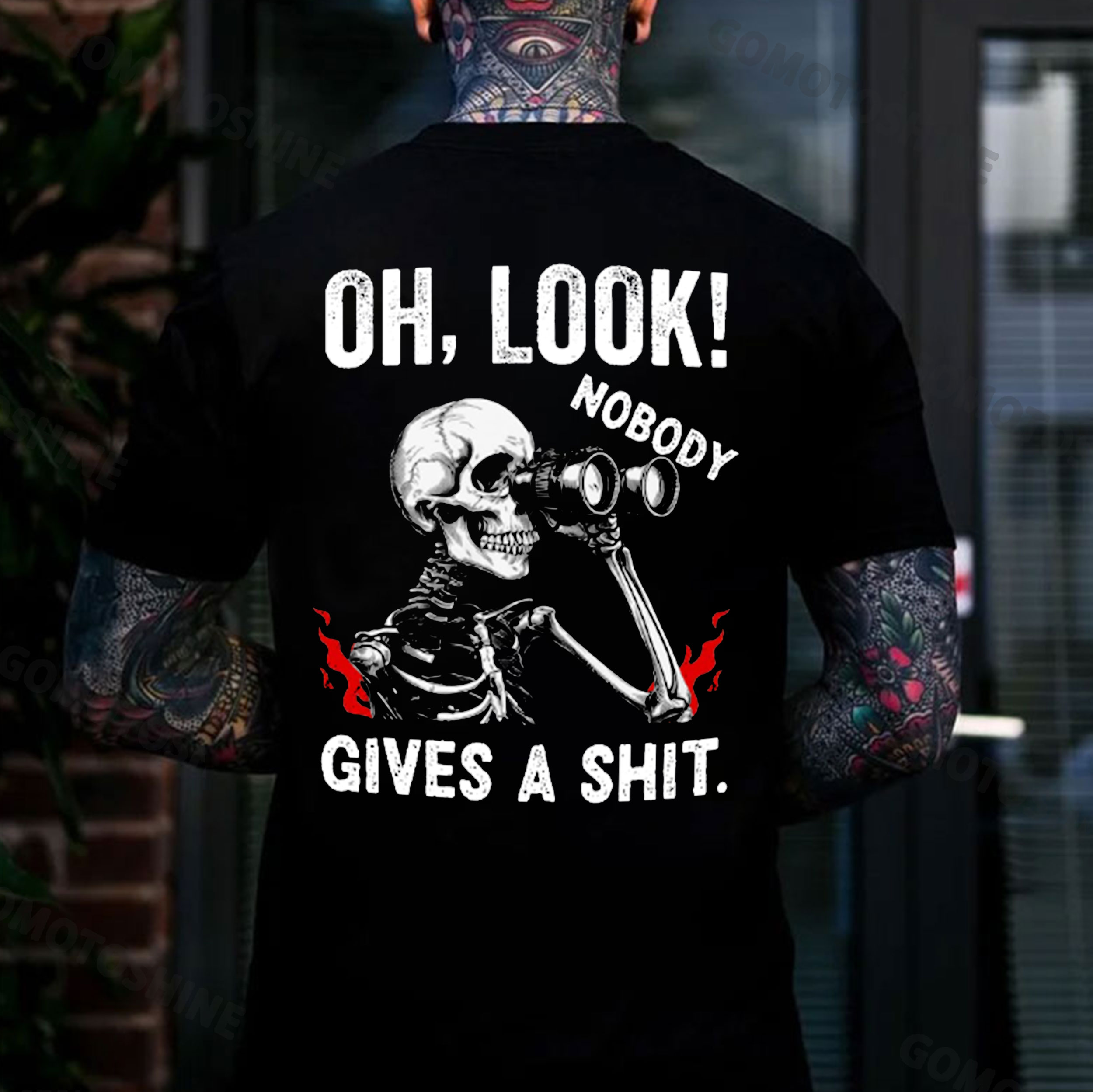 OH LOOK NOBODY GIVES A SHIT Skeleton&Telescope Print Men's T-Shirt