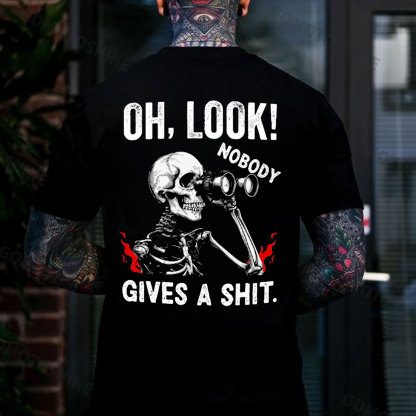 OH LOOK NOBODY GIVES A SHIT Skeleton&Telescope Print Men's T-Shirt