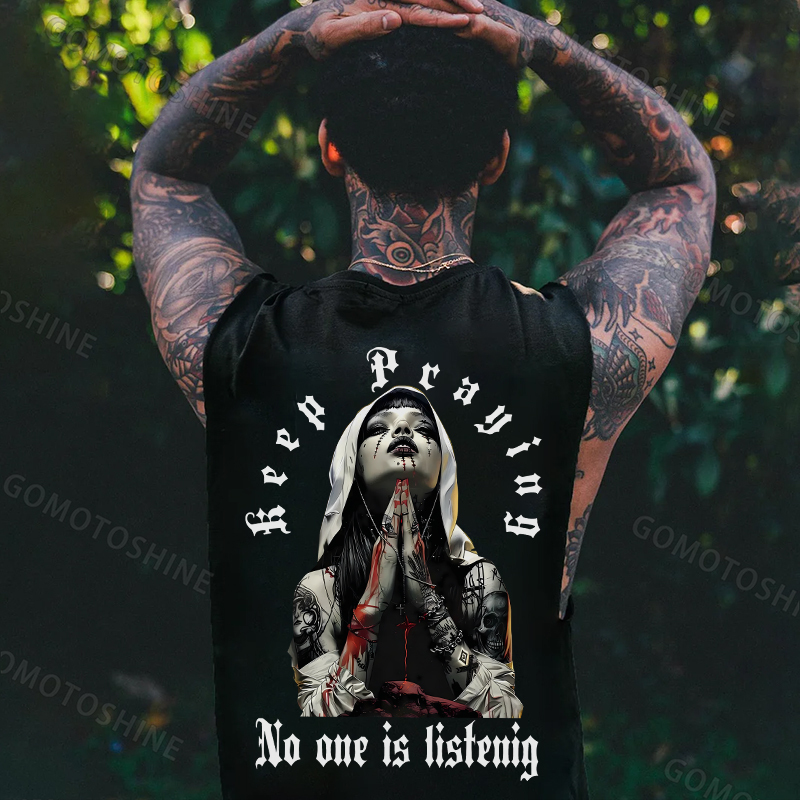 KEEP PRAYING NO ONE LISTENING Bleeding Nun Print Men's Vest