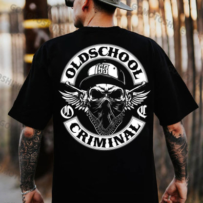 OLD SCHOOL CRIMINAL Hip-hop Skull Print Men's T-Shirt