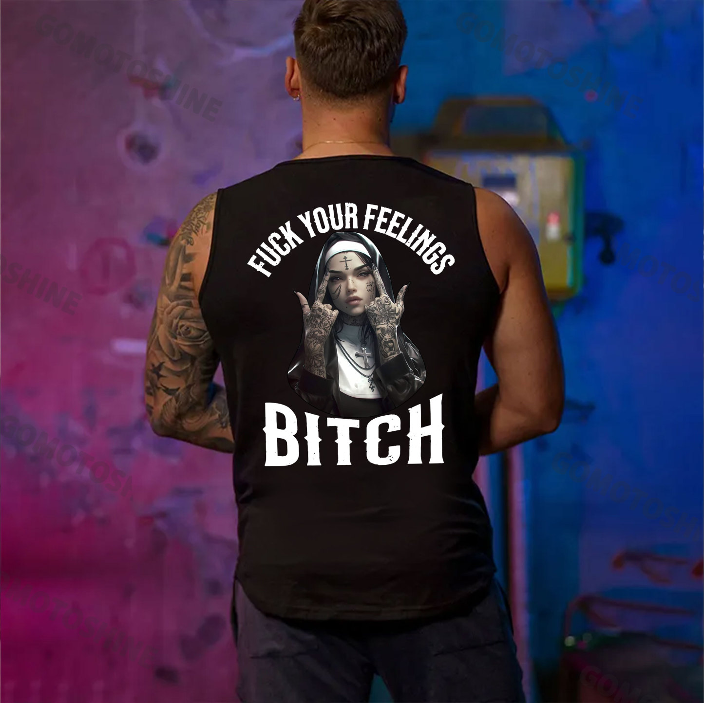 FUCK YOUR FEELINGS BITCH Defiant Nun Print Men's Vest