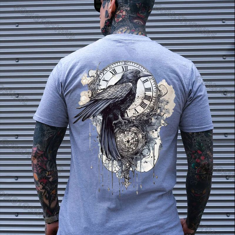 Crow Of Time Print Men's T-Shirt